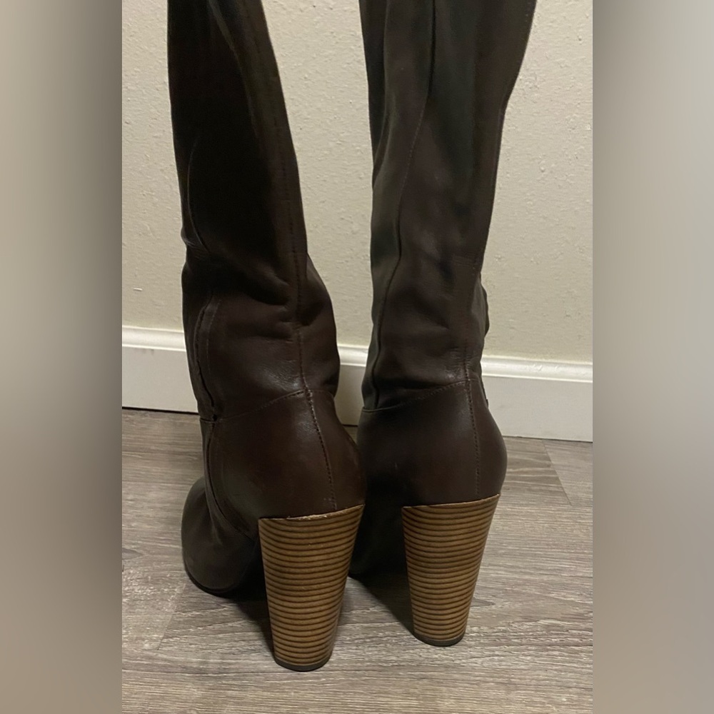 Brazilian Leather Knee High Boots | Brown Wood Heel | Size 8.5 - Picture 9 of 10